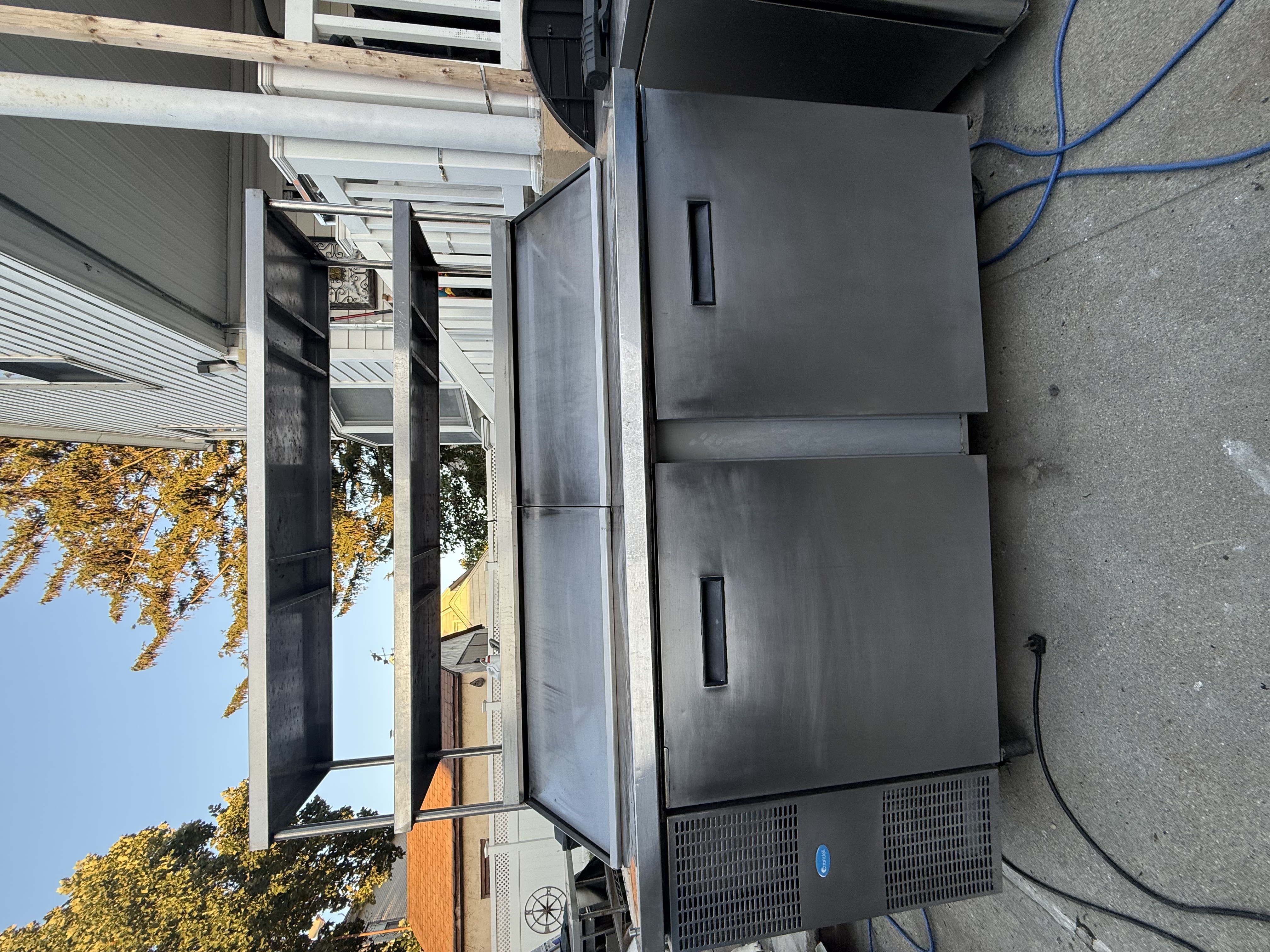 60-Inch 2-Door Refrigerated Sandwich Prep Table with Overhead Shelving Randell 9040K-513 used commercial restaurant equipment NYC